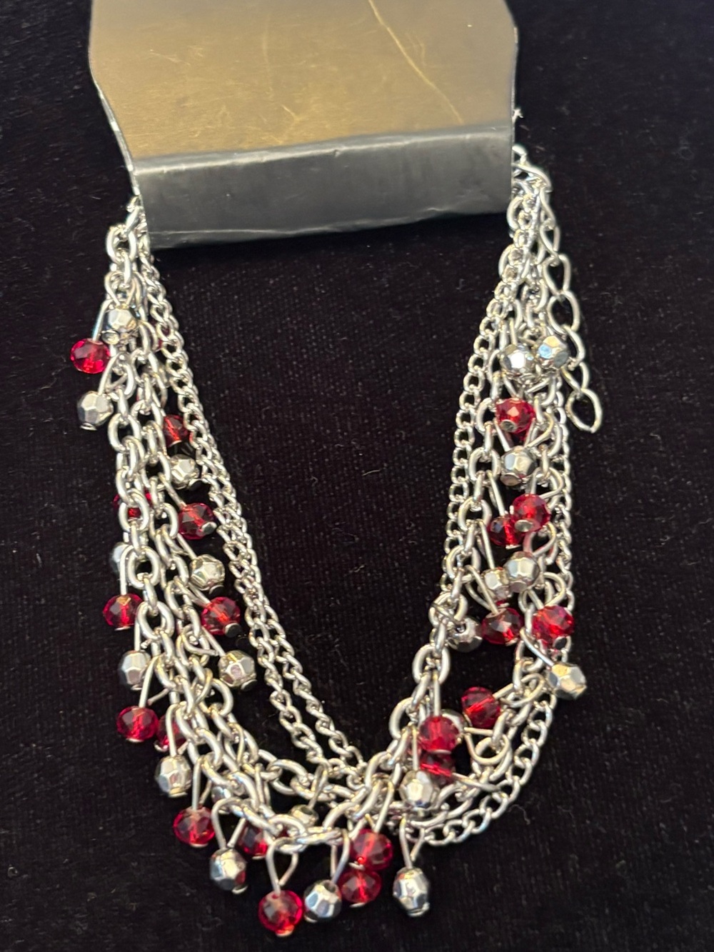 Silver Multi-Strand Bracelet with Red Crystal Accents